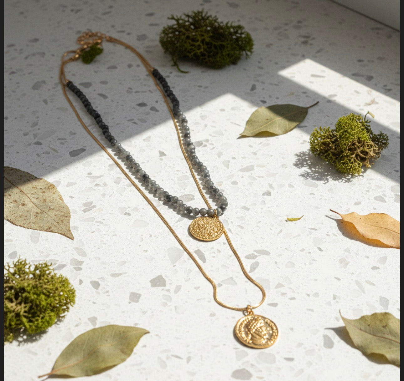 Celeste Duo Noir Coin Necklace Set