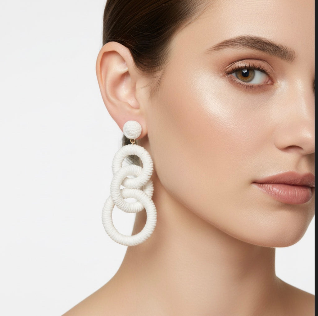 White textured statement drop earrings