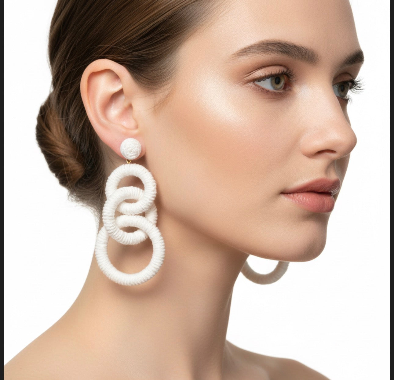 White textured statement drop earrings