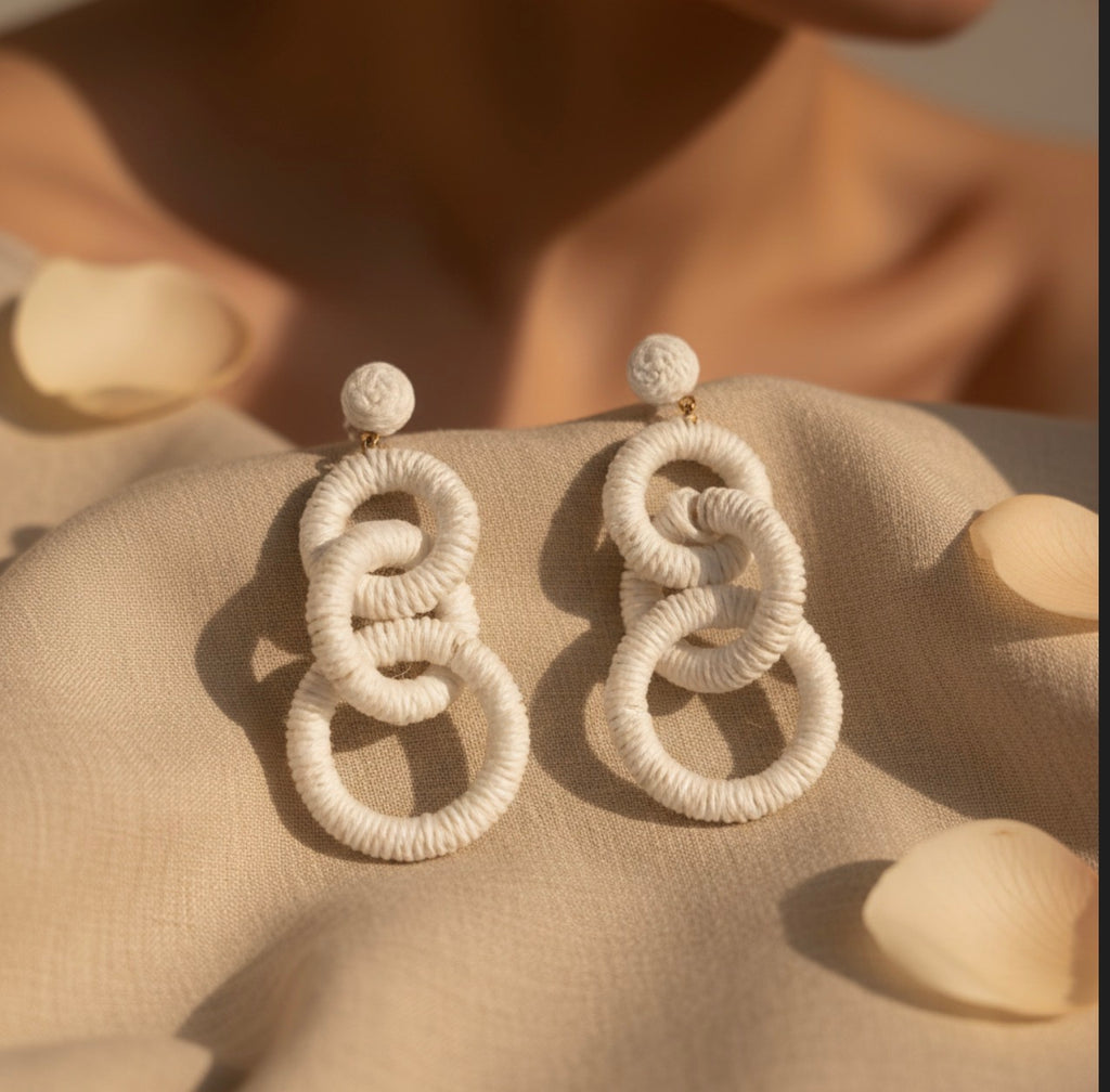 White textured statement drop earrings