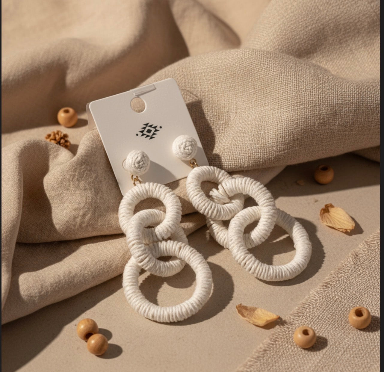 White textured statement drop earrings