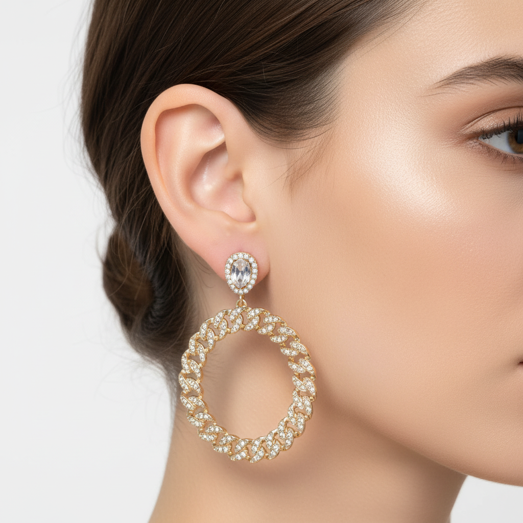 Crystal Link statement drop earrings-gold plated
