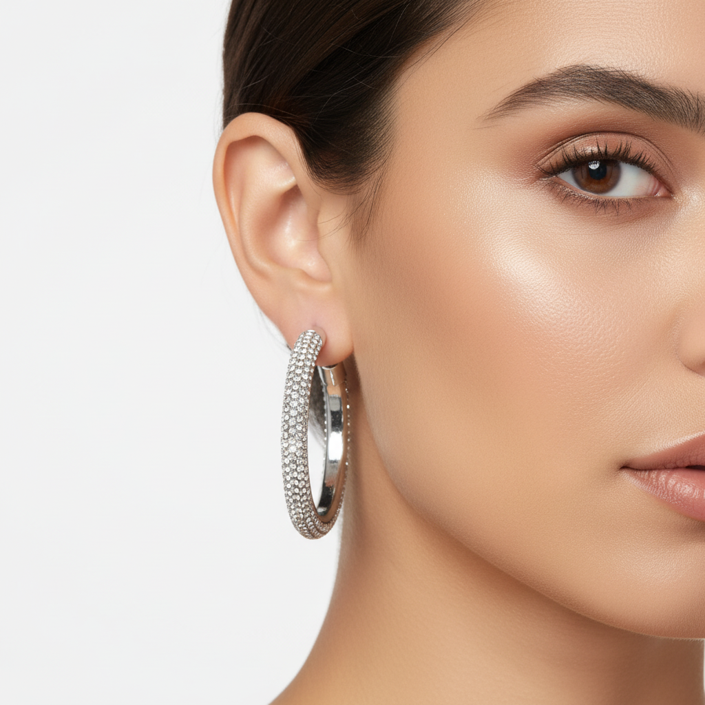 Crystal Pave Hoop Earrings- Silver silver silver plated silver