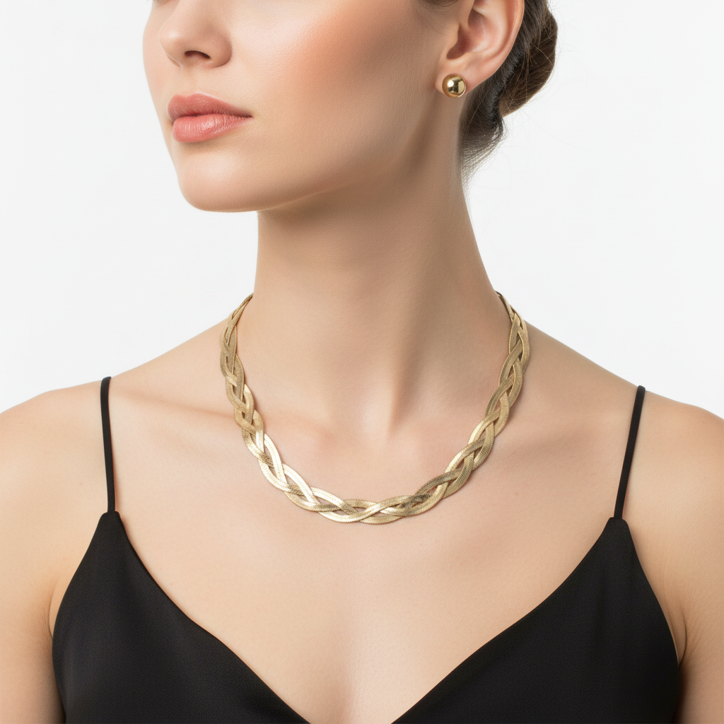 Braided chain with stud earrings