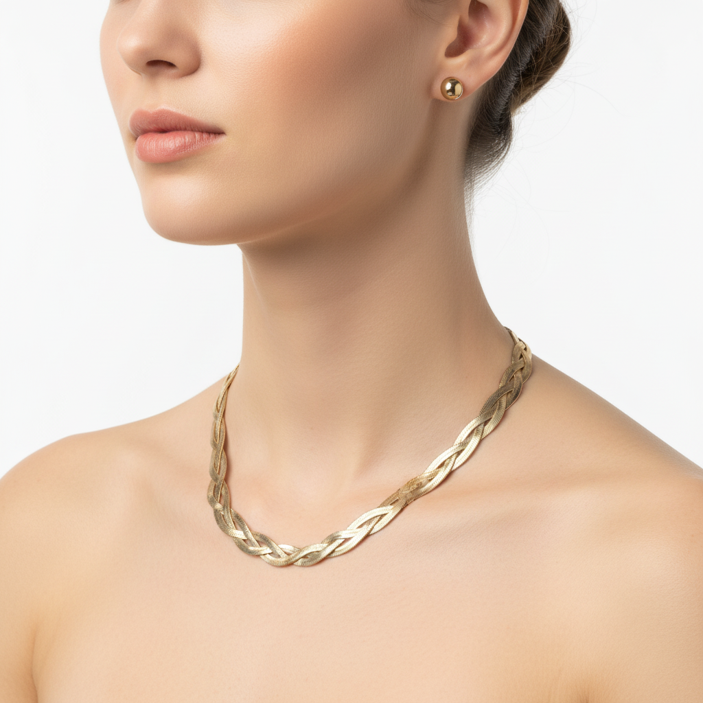 Braided chain with stud earrings