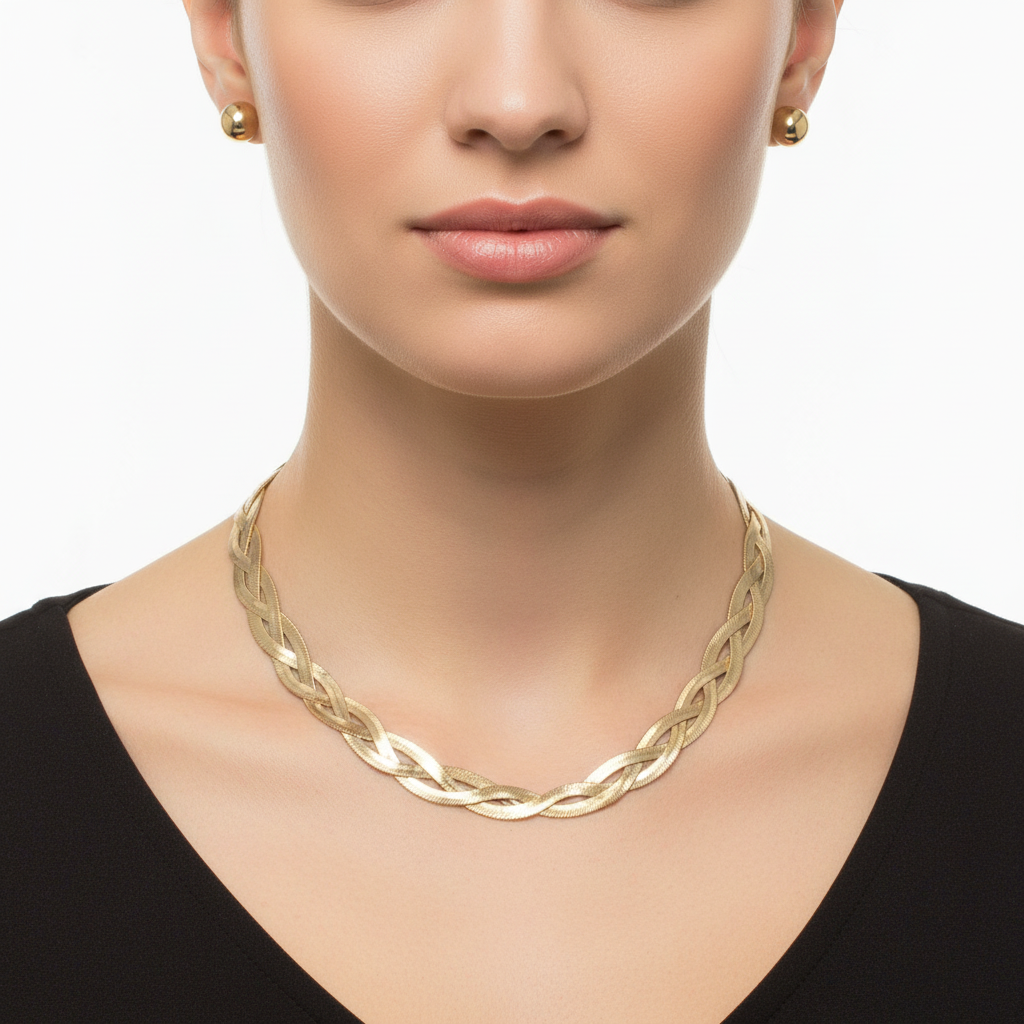 Braided chain with stud earrings