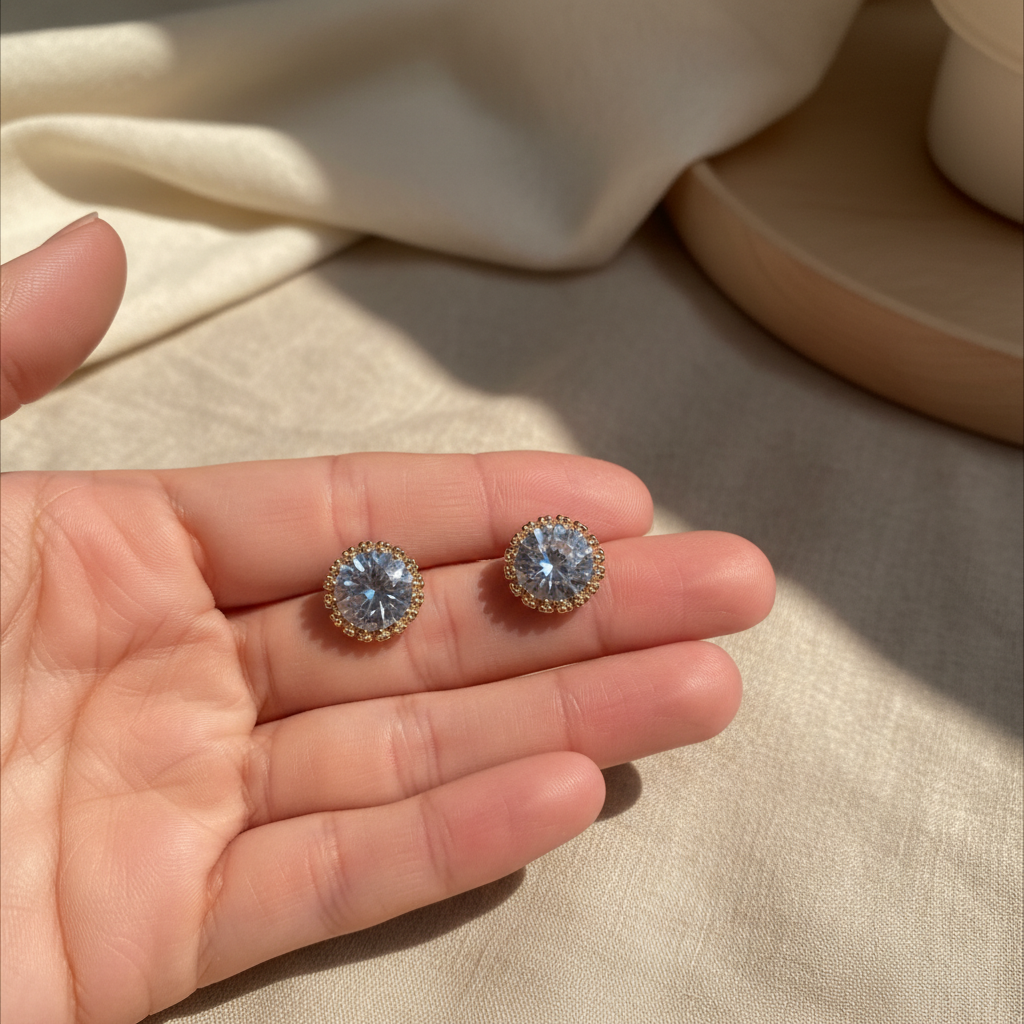Radiant Halo Stud Earrings- Gold Plated