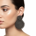 Beaded statement drop earrings- dark gray