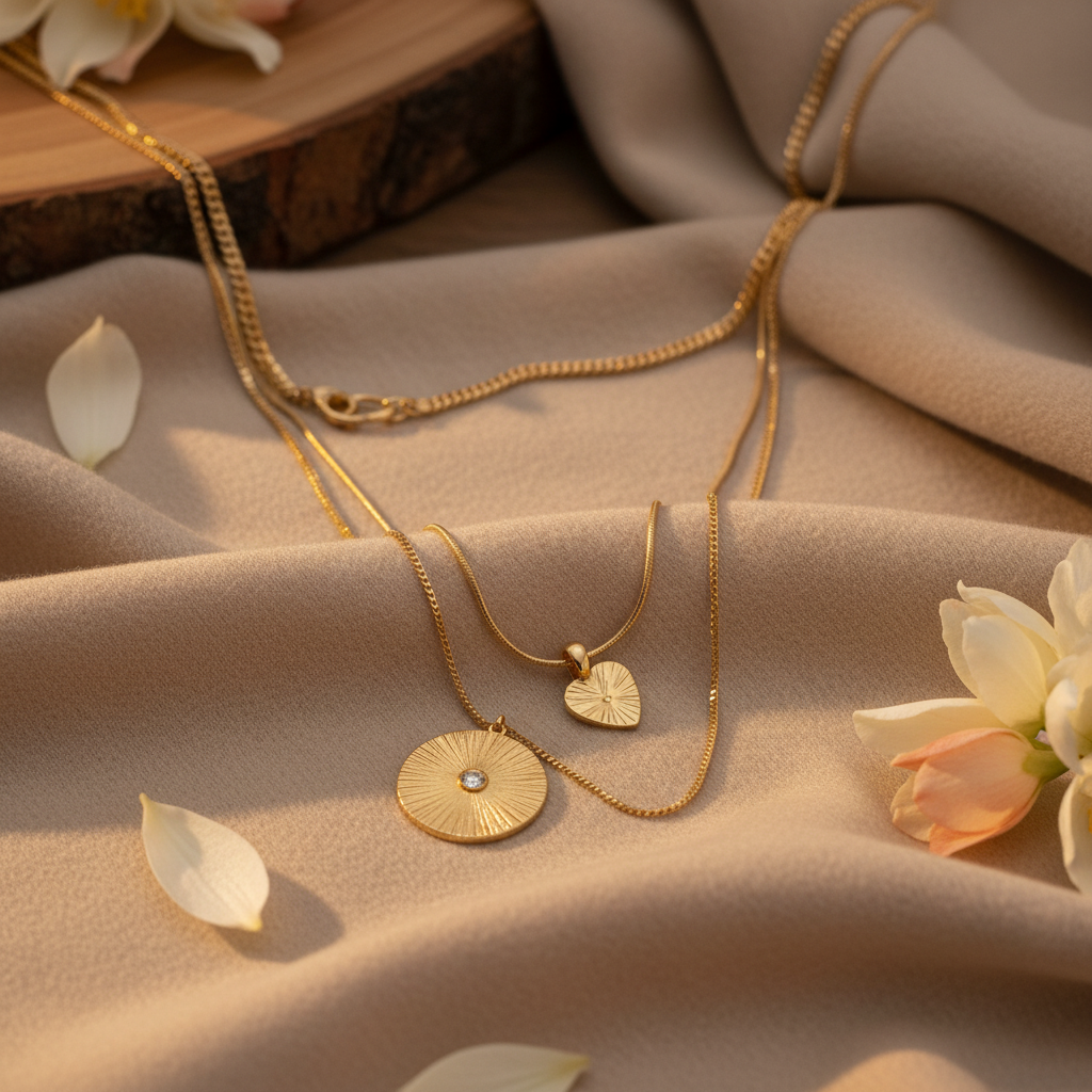 Layered gold pendant necklace set