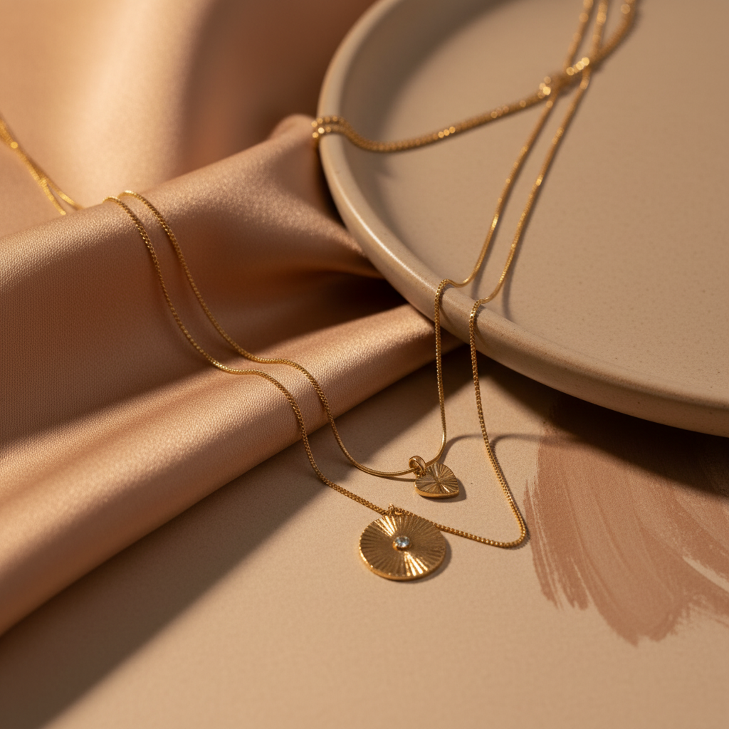 Layered gold pendant necklace set