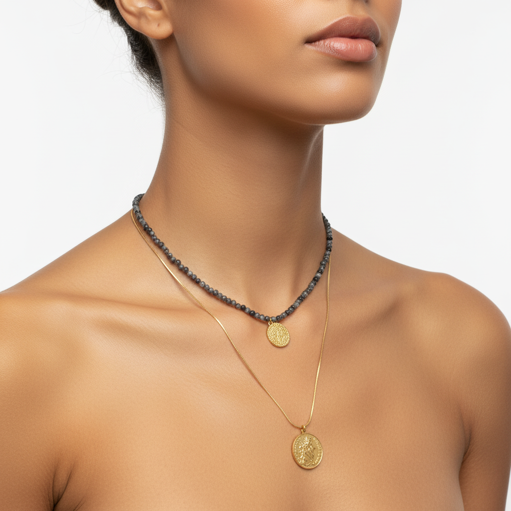 Celeste Duo Noir Coin Necklace Set
