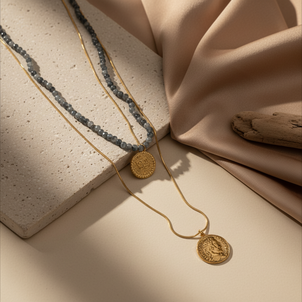 Celeste Duo Noir Coin Necklace Set